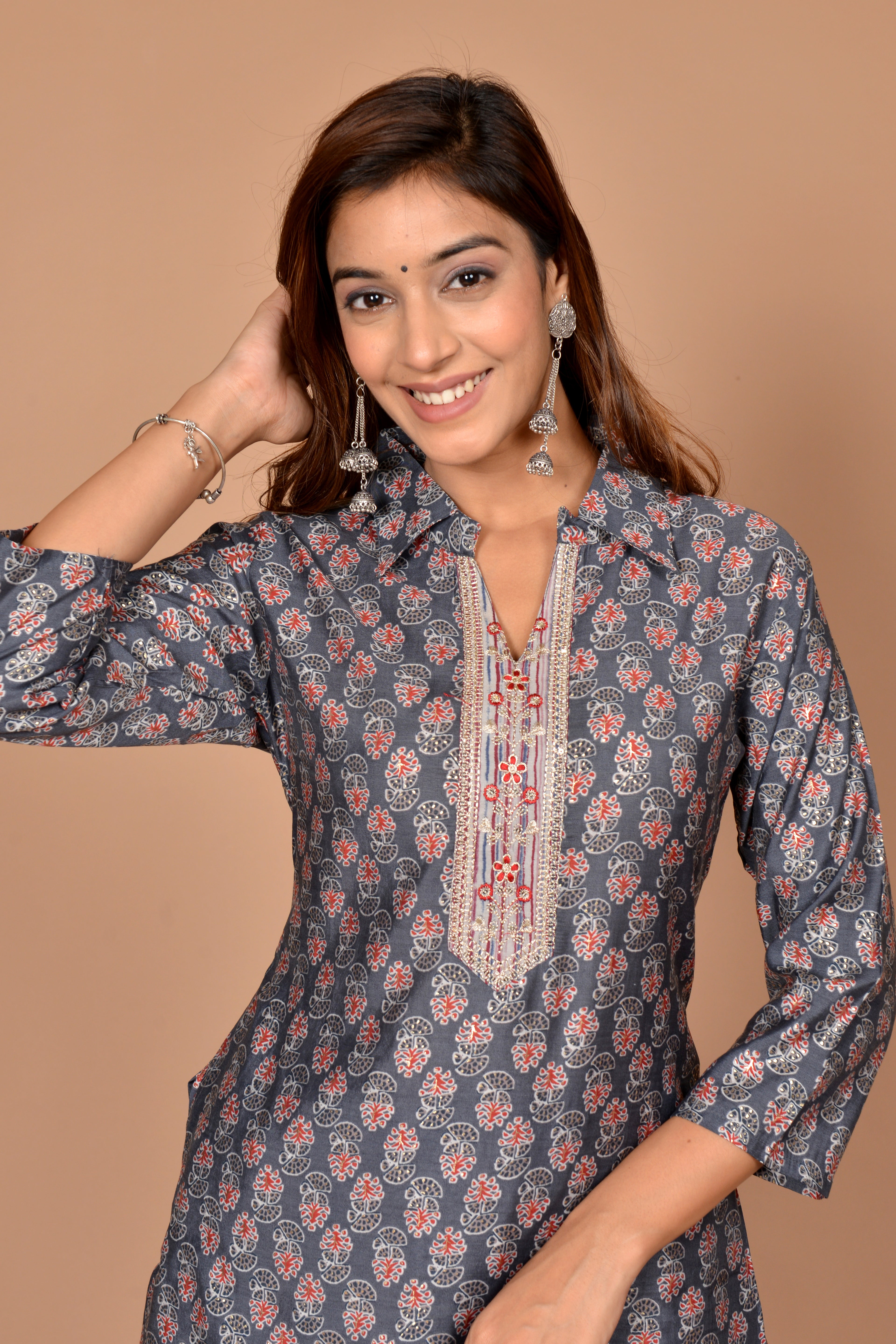 navy,rose gold,grey Kurti pant set