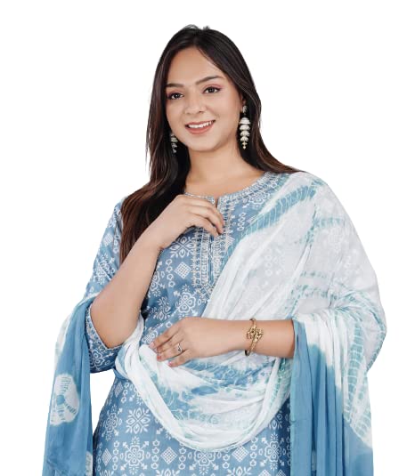 RAJOOL'S Purple Cotton Designer Kurti with Matching Work on Neck n Sleeves and Heavy Embroidery Work,Along with Matching Pant and Dupatta