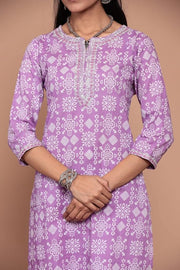 RAJOOL'S Purple Cotton Designer Kurti with Matching Work on Neck n Sleeves and Heavy Embroidery Work,Along with Matching Pant and Dupatta