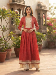 Rust Red Printed Anarkali Kurta