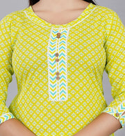 RAJOOL'S Yellow Colored Kurti with Matching York Pattern and Designer Sleeves and White Matching lace, Along with Matching Pant.
