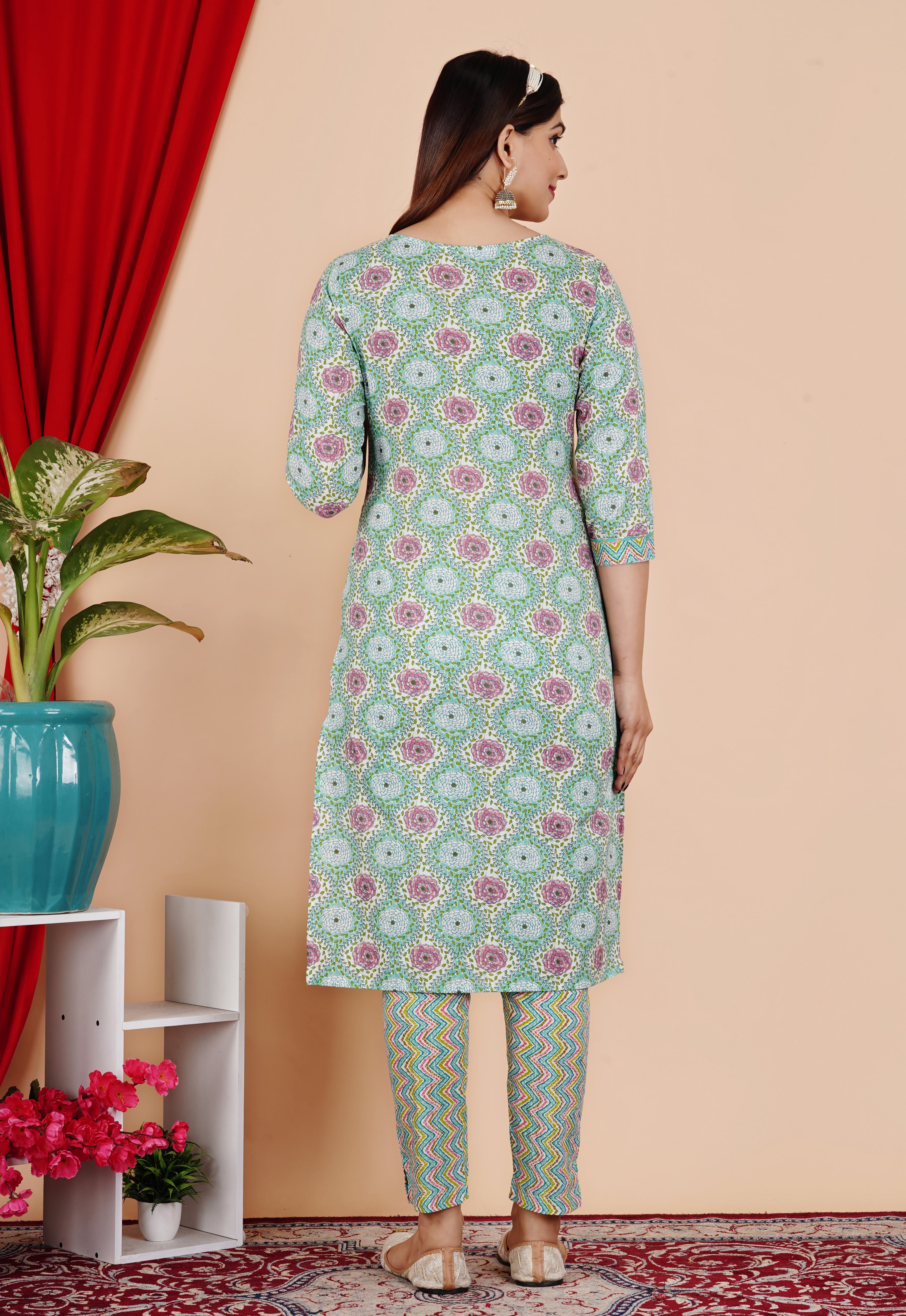 Teal & Yellow Kurti Pant Dupatta Set