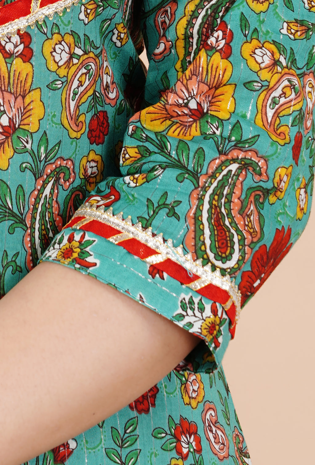 Teal floral straight kurti pant dupatta
