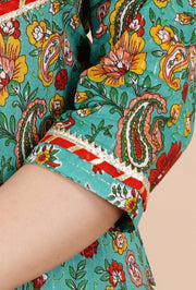 Teal floral straight kurti pant dupatta