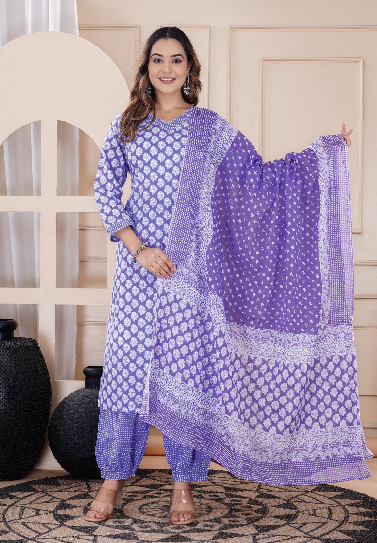 purple straight v-neck kurta