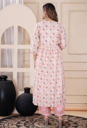 Pink floral nayra cut kurti dupatta pant