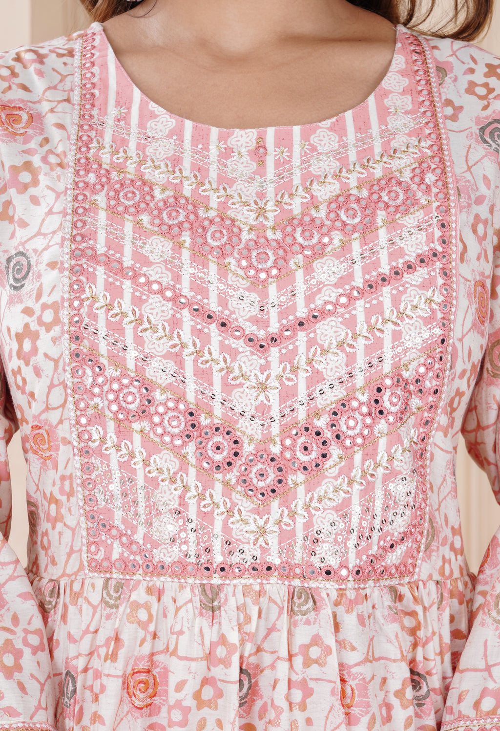 Pink floral nayra cut kurti dupatta pant