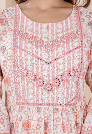 Pink floral nayra cut kurti dupatta pant