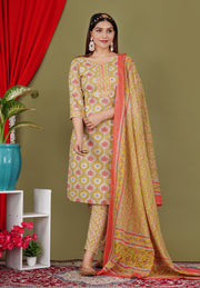 Teal,yellow kurti pant dupatta set