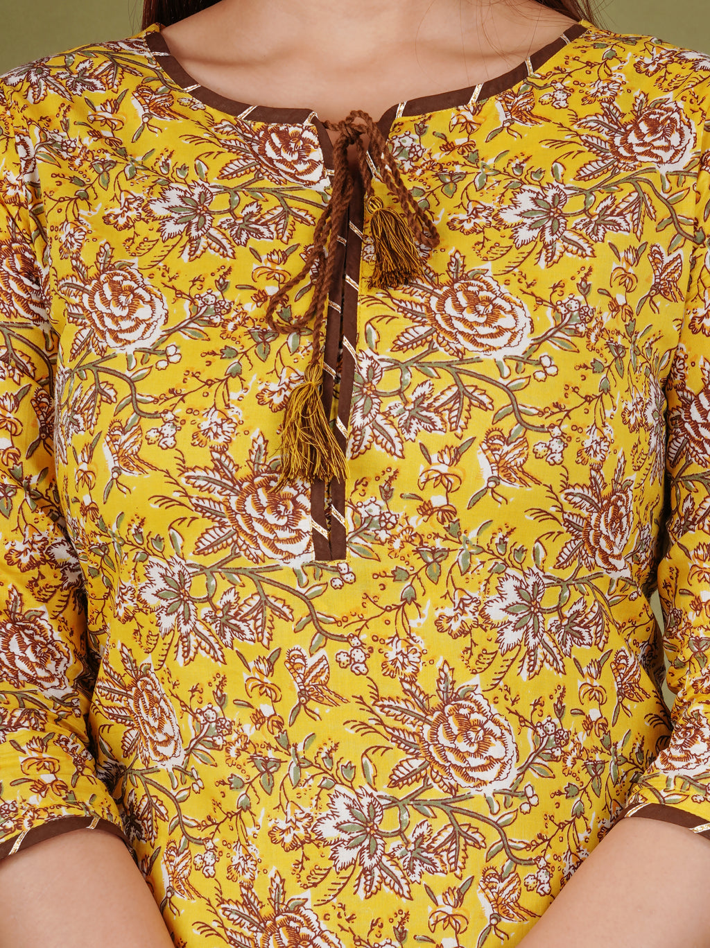 Yellow floral straight kurti pant dupatta