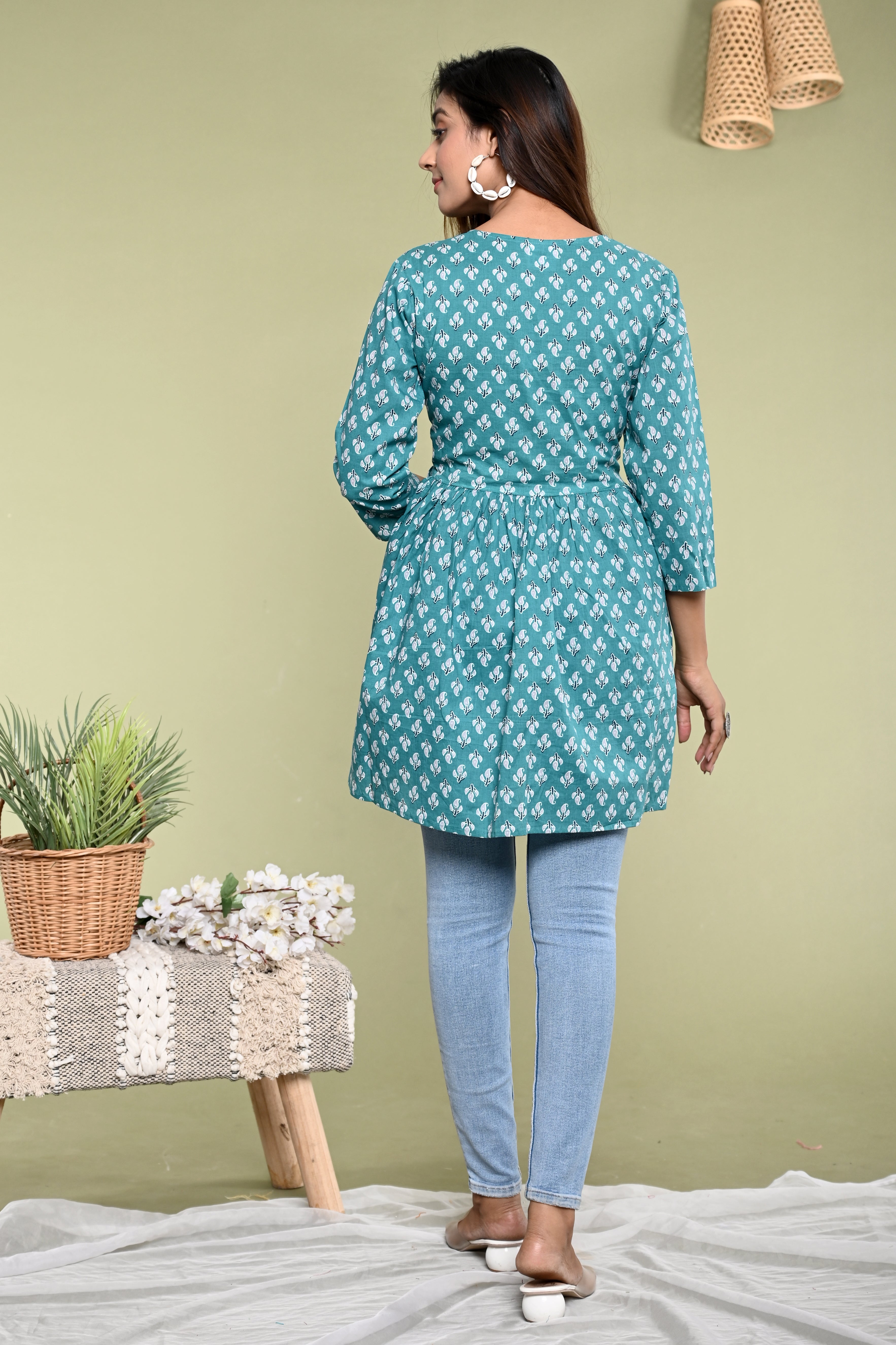 Green Blue Navy peplum top