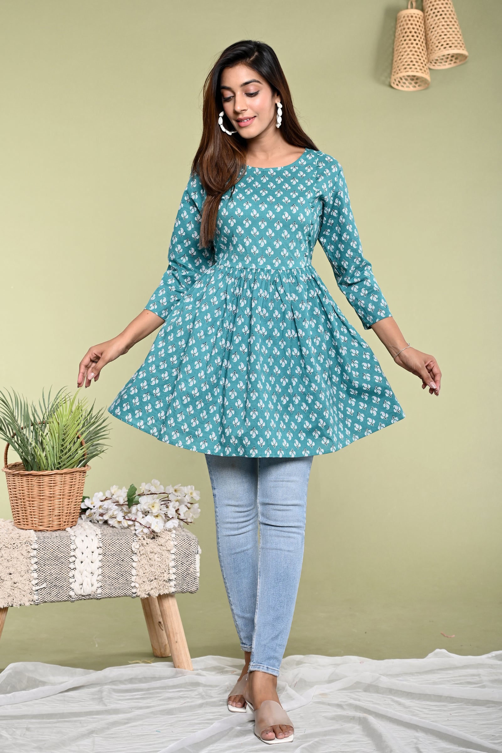 Green Blue Navy peplum top