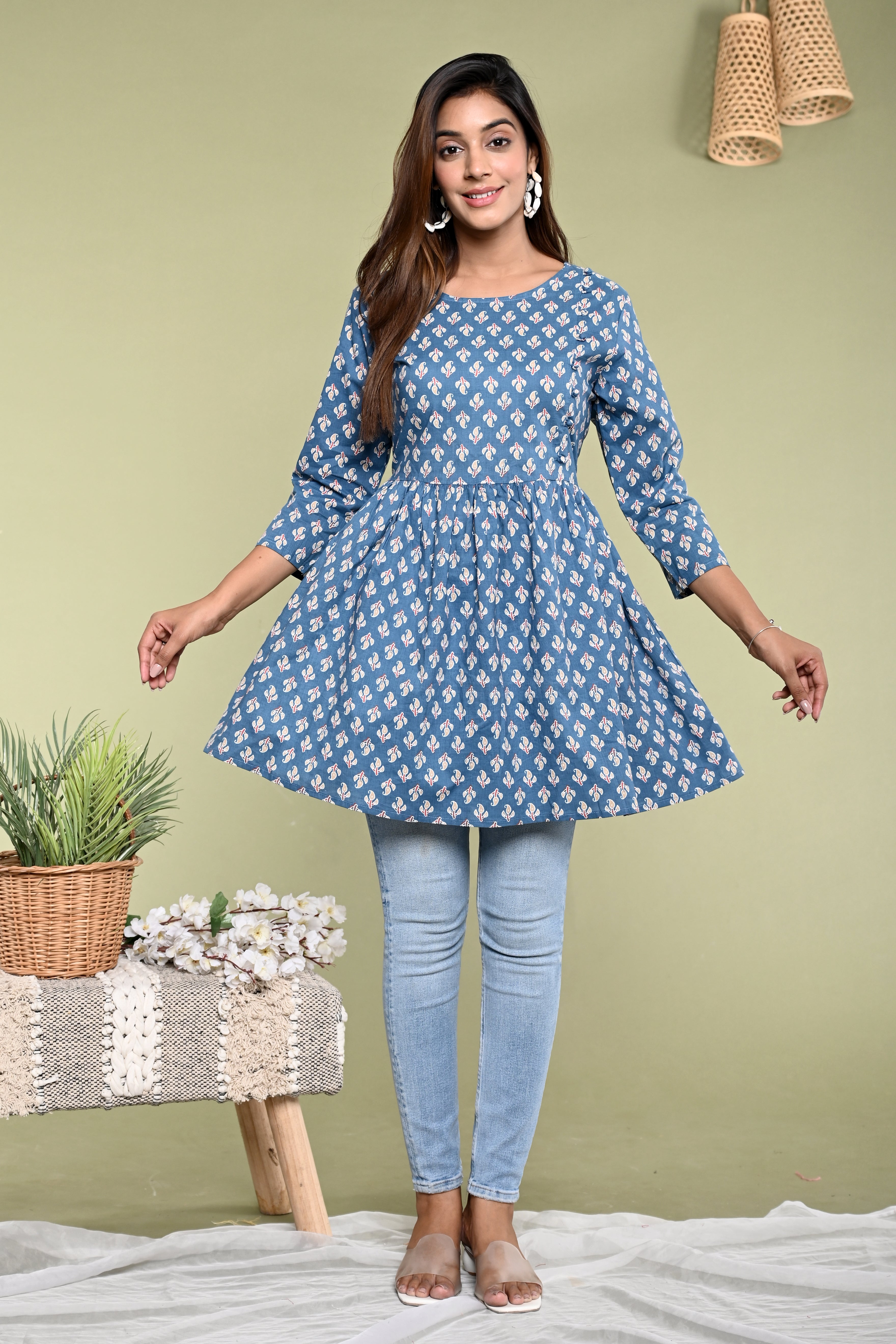 Green Blue Navy peplum top