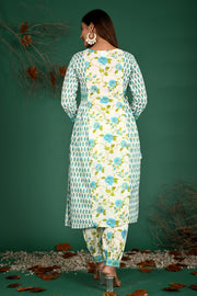 Blue V-neck kurti pant dupatta