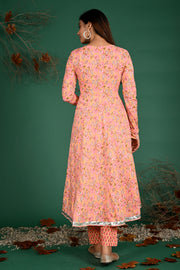 Peach angarakha kurti pant dupatta