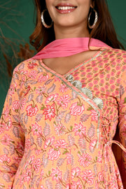 Peach angarakha kurti pant dupatta