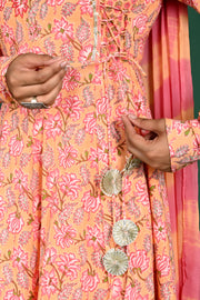 Peach angarakha kurti pant dupatta