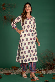 Cream v-neck kurti