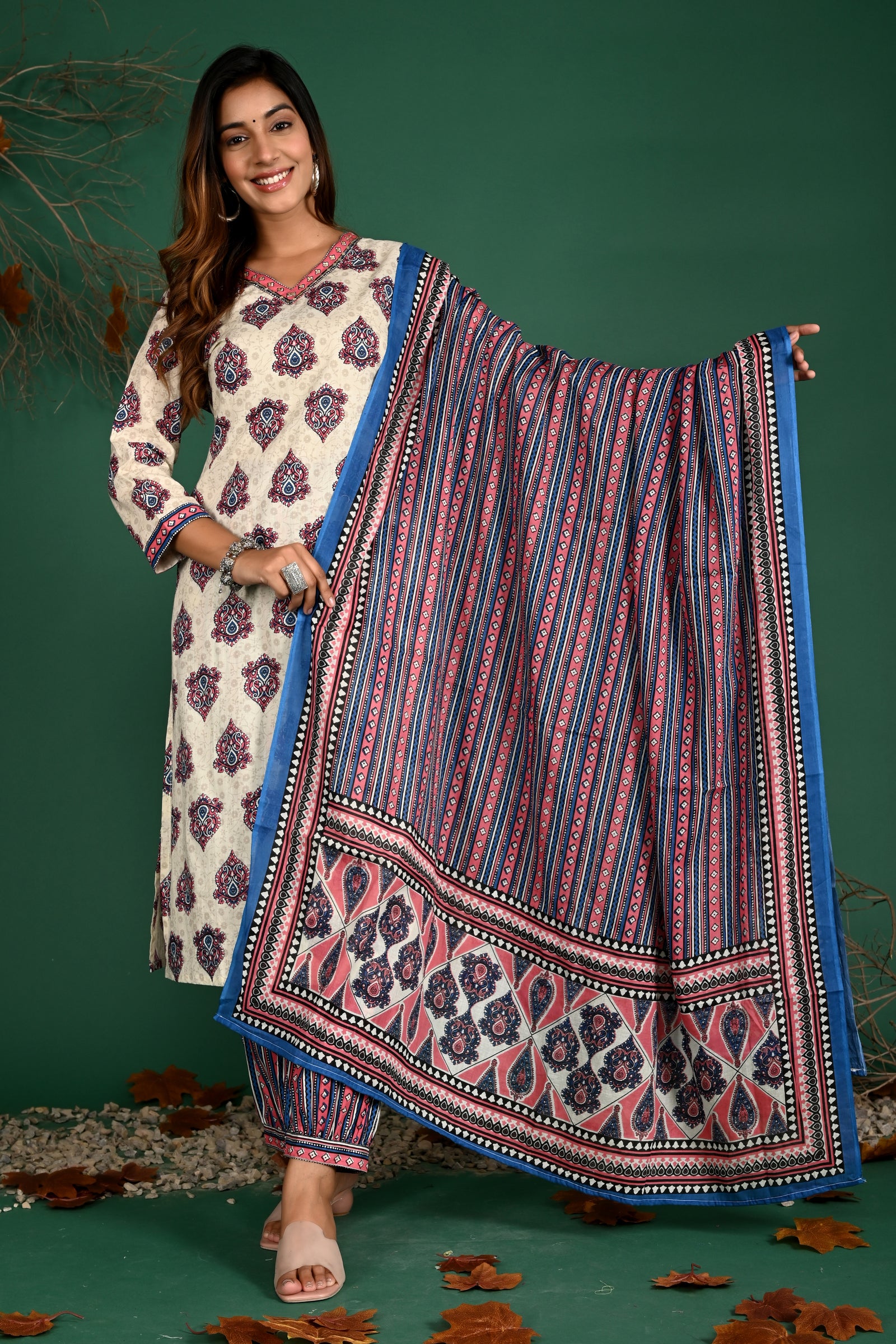 Cream v-neck kurti