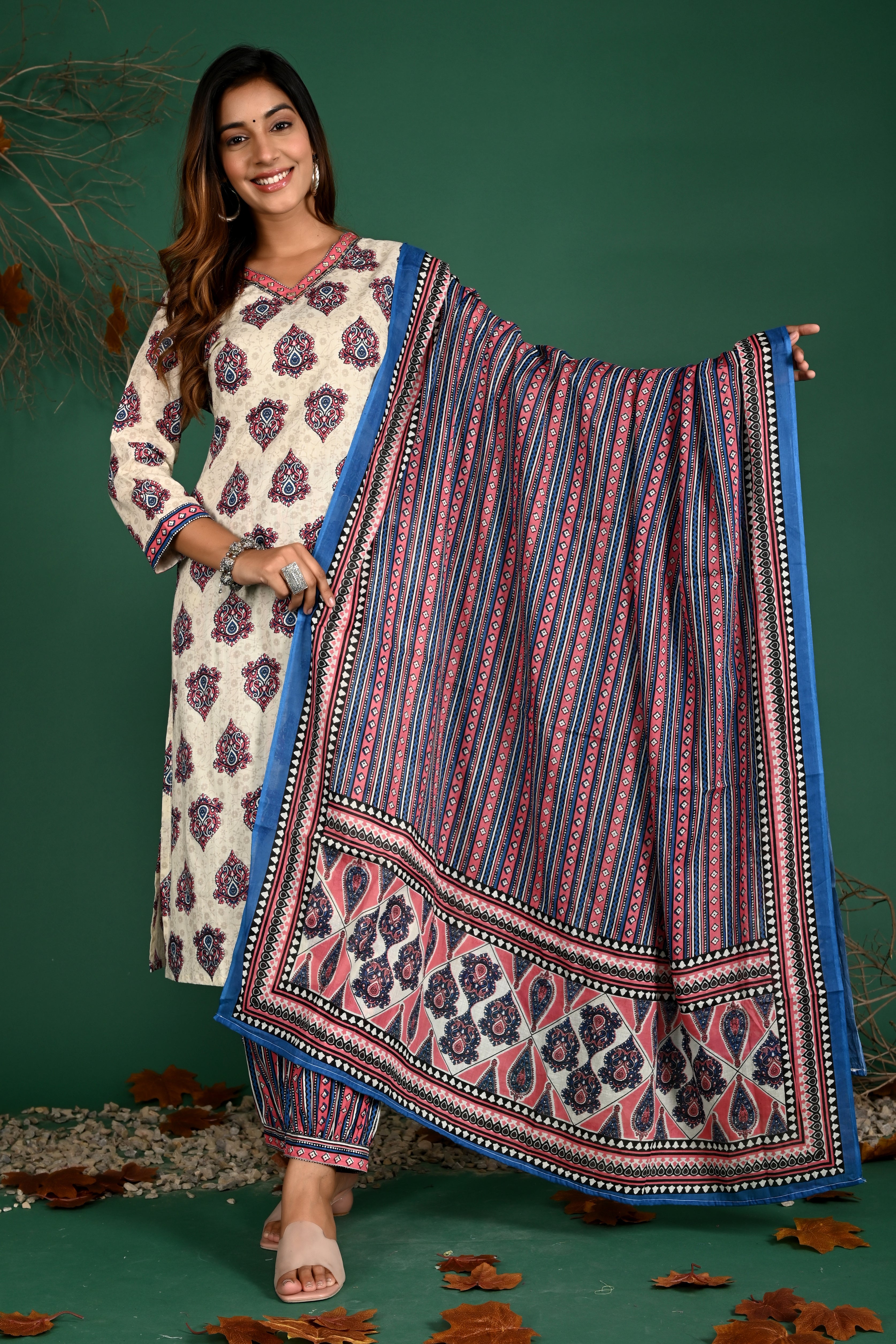 Cream v-neck kurti