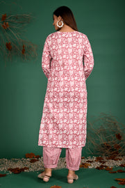 Dusty rose straight kurta pant dupatta set