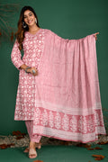 Dusty rose straight kurta pant dupatta set
