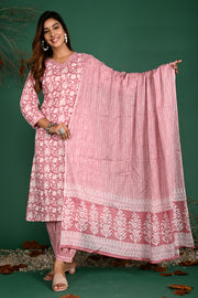 Dusty rose straight kurta pant dupatta set