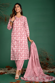 Dusty rose straight kurta pant dupatta set