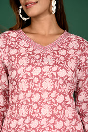 Dusty rose straight kurta pant dupatta set