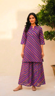 Rajools Women Yellow & Red Leheriya Straight Kurta with Sharara Suit Set