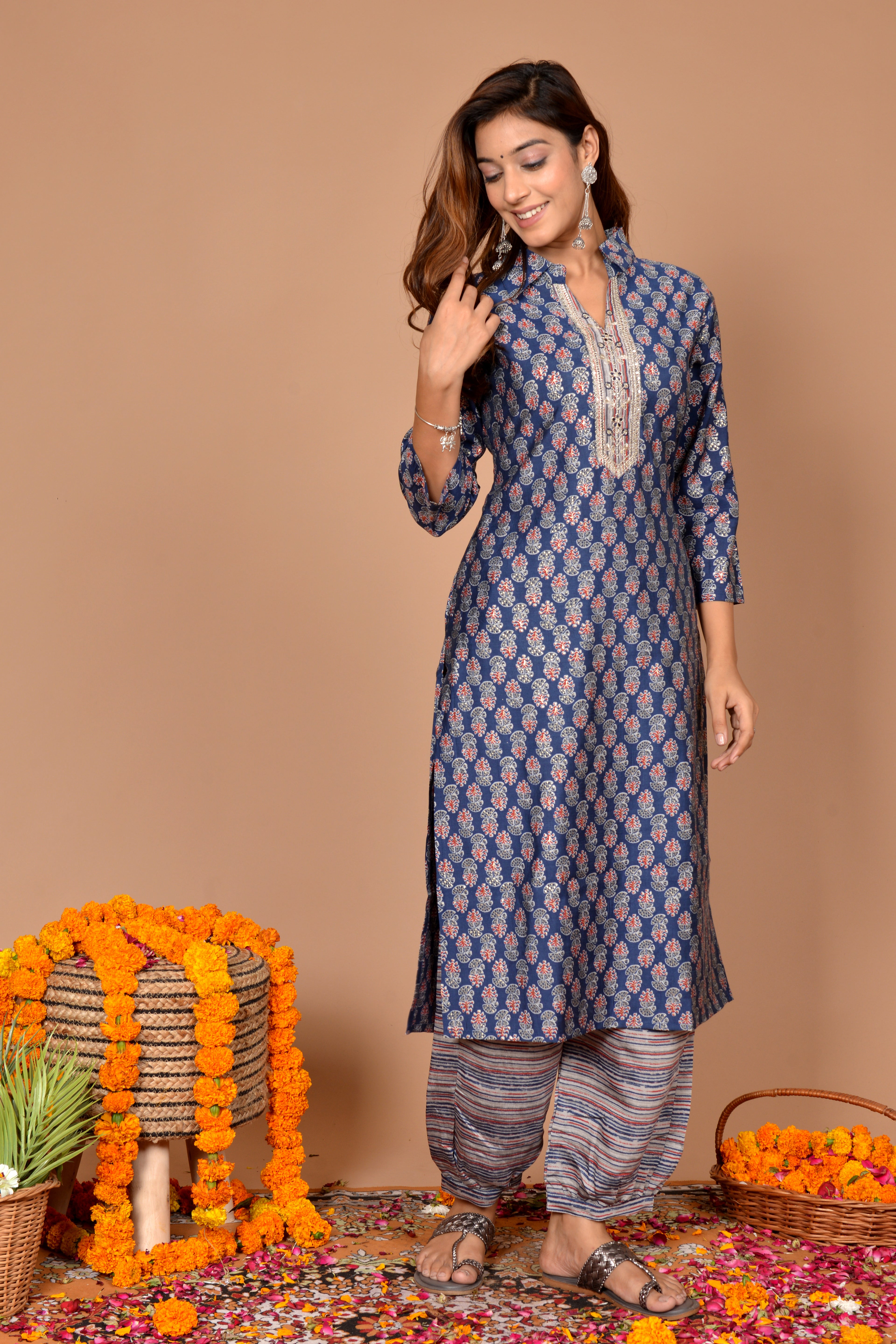 navy,rose gold,grey Kurti pant set