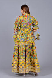 Yellow peplum skirt dupatta set
