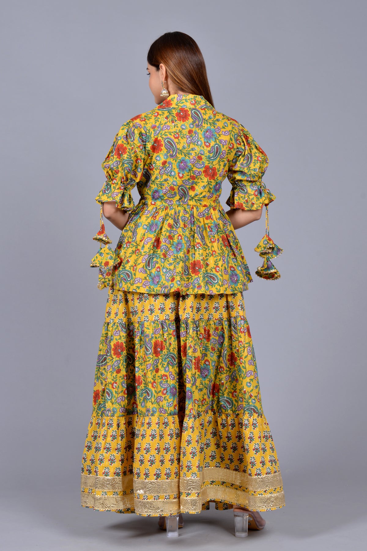 Yellow peplum skirt dupatta set