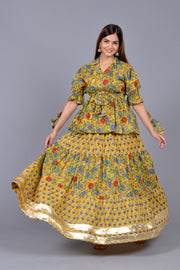 Yellow peplum skirt dupatta set