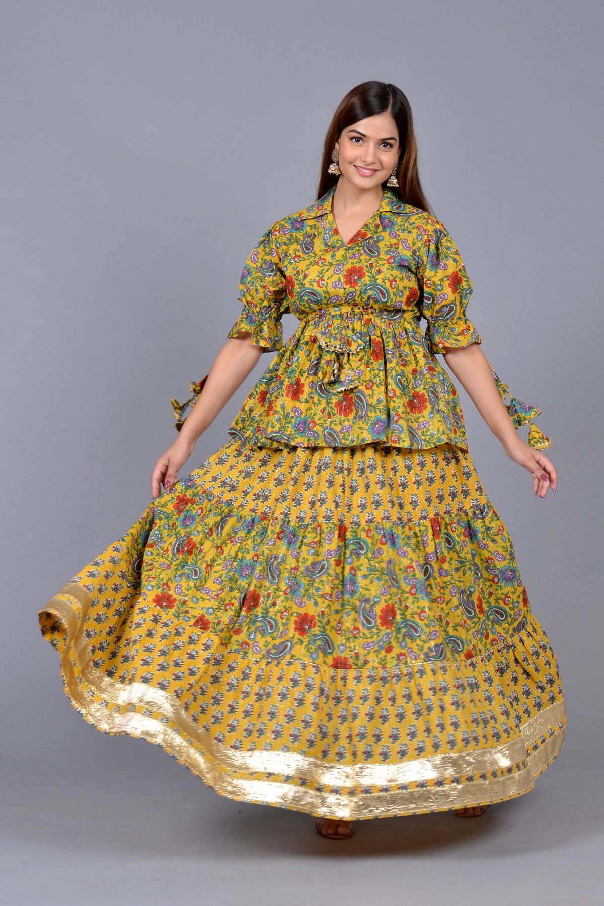 Yellow peplum skirt dupatta set