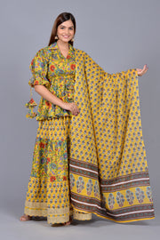 Yellow peplum skirt dupatta set