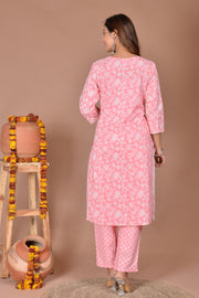 Pink Grey kurti pant dupatta set