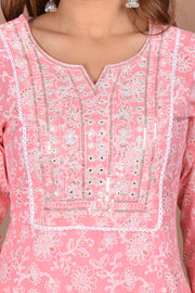 Pink Grey kurti pant dupatta set
