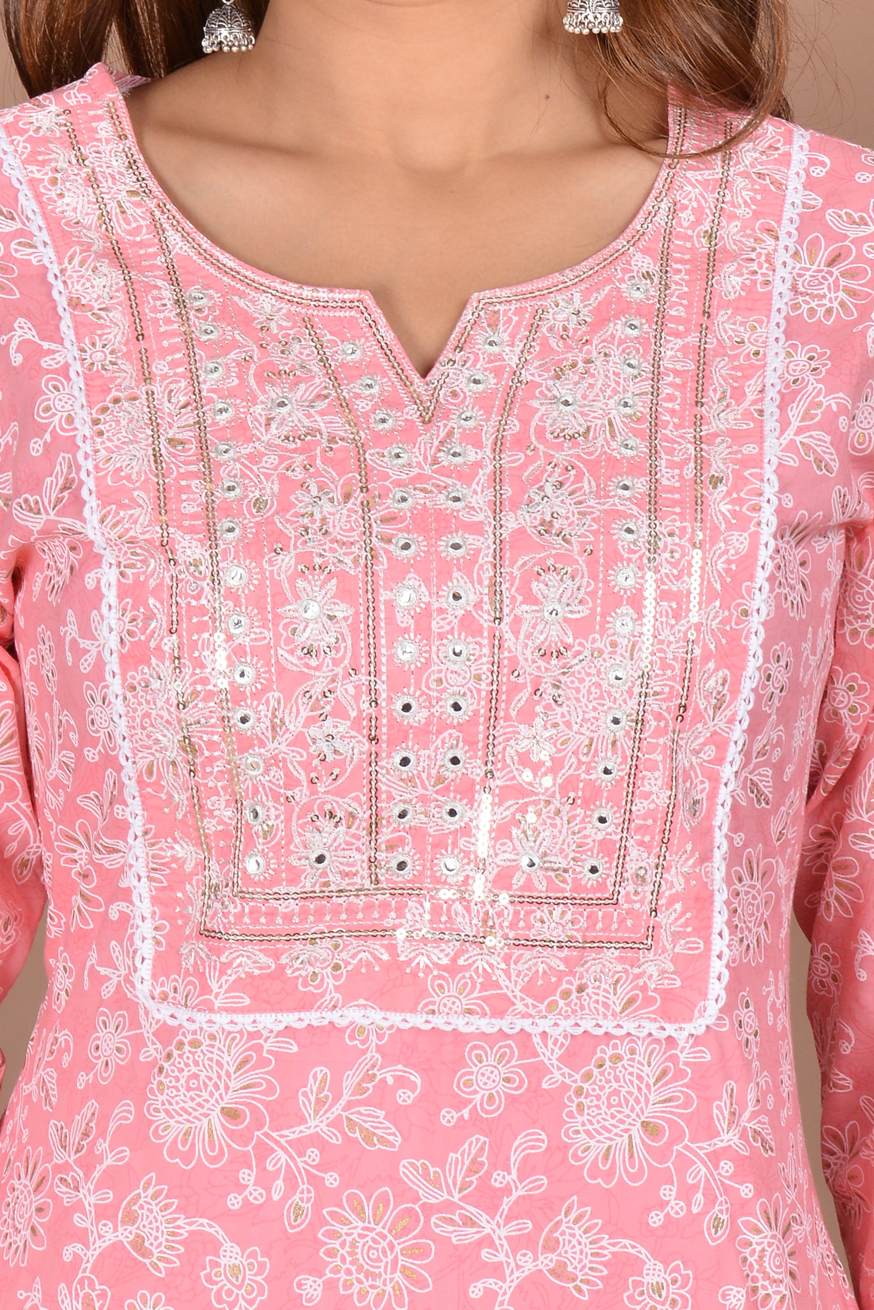 Pink Grey kurti pant dupatta set