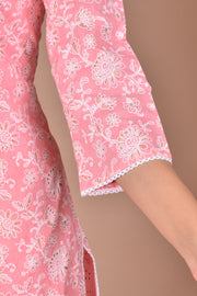 Pink Grey kurti pant dupatta set