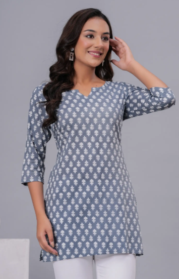 Rajools Printed Cotton Blend Straight Kurta for Women (Grey)