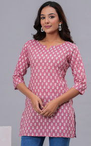 Rajools Printed Cotton Blend Straight Kurta for Women (Pink)