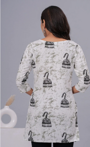 Rajools Printed Cotton Blend Straight Kurta for Women (White)