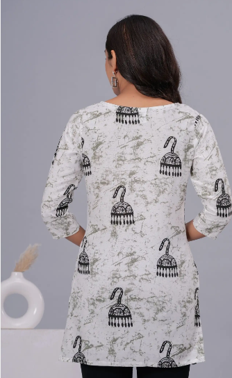 Rajools Printed Cotton Blend Straight Kurta for Women (White)