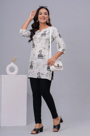 Rajools Printed Cotton Blend Straight Kurta for Women (White)