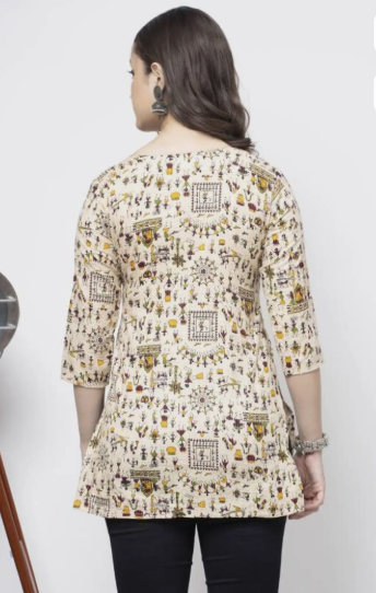 Rajools Printed Viscose Rayon Straight Kurta for Women (Beige)