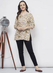 Rajools Printed Viscose Rayon Straight Kurta for Women (Beige)