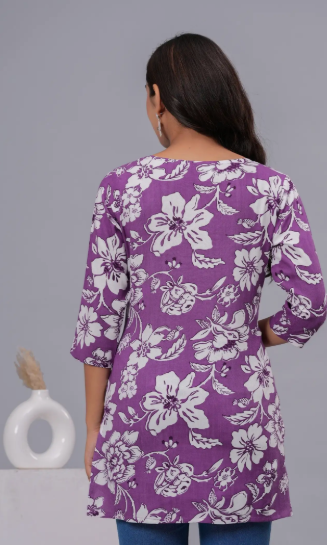 Rajools Printed Cotton Blend Straight Kurta for Women (Purple)