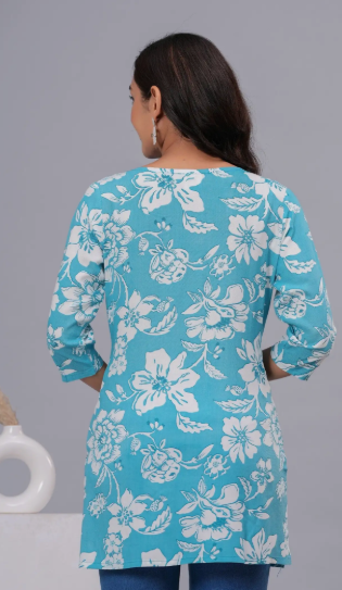 Rajools Printed Cotton Blend Straight Kurta for Women (Blue)