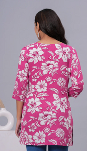Rajools Printed Cotton Blend Straight Kurta for Women (Pink)